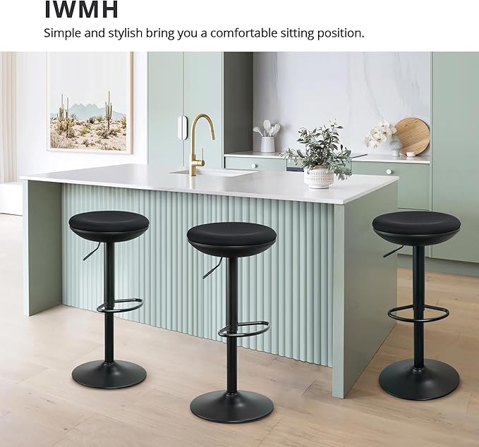 IWMH Standing Desk Stool, Ergonomic Adjustable High Wobble Stool, Round Seat 360° Swivel Standing Desk Office Chair Without Backrest for Bedroom, Kitchen, Living Room (Black)