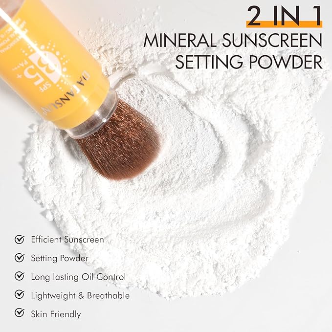2 IN 1 Powder Sunscreen For Face【SPF 35】【Oil Control】【Lightweight】Matte Finish Mineral Sunscreen Setting Powder For All Skin，02-Translucent