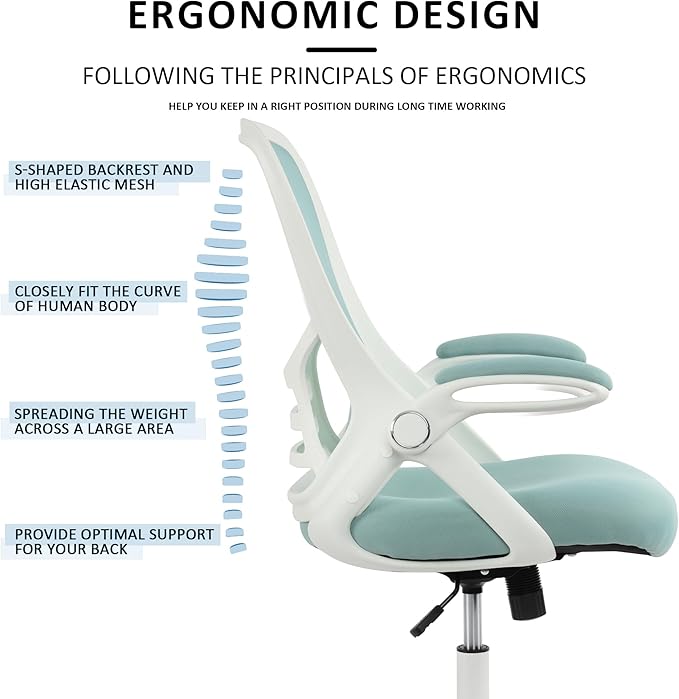 HYLONE Office Chair Ergonomic Chair with Flip up Armrests,Thickened Seat Computer Chair with Breathable Mesh Back Home Office Computer Chairs for Long Hours Mesh Office Chair(Blue)