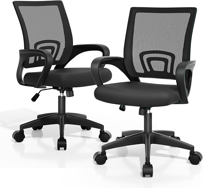 Magshion Ergonomic Office Chair Pack of 2, Mid-Back Mesh Desk Chair, Adjustable Swivel Computer Chair with Lumbar Support & Breathable Backrest for Gaming, Work, Study, 300 Lbs Capacity, Black