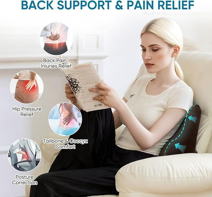 Back Support Pillow for Recliner Chair, Memory Foam Couch Back Cushions Ergonomic Large Lumbar Support Pillow for Lower Back Pain Relief, with Soft Velvet