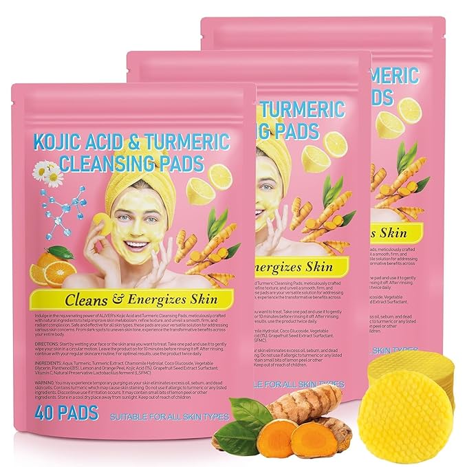 NIFEISHI Turmeric Face Scrub Pads, 120pcs Turmeric Cleansing Pads with Vitamin B5, Vitamin C Turmeric, Sugar Cleansing Ps for Face and Body