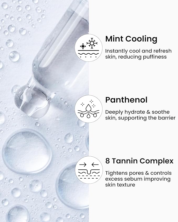 Ice Roll Serum for Face, Puffy Eyes, Under Eye Bags - Panthenol & Tannin for Hydrating, Pore Minimizing, Cooling Ice Roller for Puffiness, Redness, Dark Circles - Korean Skin Care, 1.69 Fl Oz
