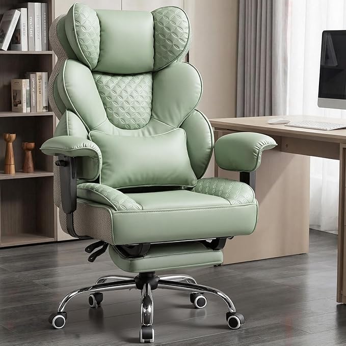 COMHOMA Big and Tall Office Chair with Upgrade Footrest, Heavy Duty Gaming Chair High Back Executive Chair with Spring Lumbar Support for Lower Back Pain Relief, 150°Reclining Adjustable Armrests