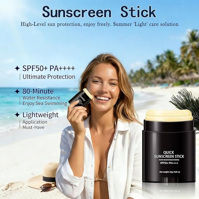 Sunscreen Stick SPF PA50++++ Broad Spectrum, Semi-Matte Korean Sunstick for Face and Body, No White Cast, Water Resistant 80 Min, Portable Sunscreen for Beach Sports Daily Use, Travel Size