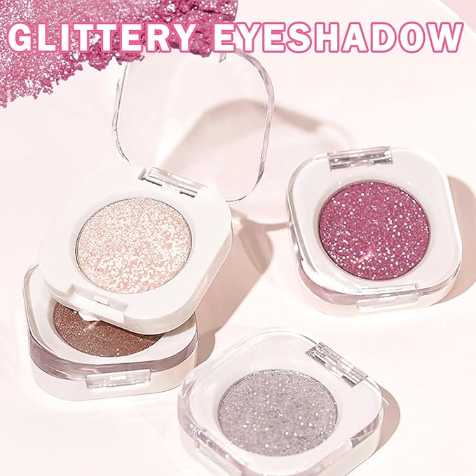 Glitter Eyeshadow Champagne Pearl Glow Single Eyeshadow,Ultra Fine Shimmer Eyeshadow Lightweight Sparkling Blendable Formula,Daily Multiuse Glossy Eyes Makeup (10 Cowboy)