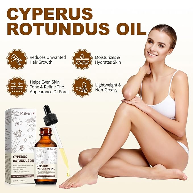 2 Pack Natural Cyperus Rotundus Oil for Hair Removal – Gentle & Effective Body Hair Growth Reducer, 4 fl.oz Bottles for All Skin Types, Non-Irritating Formula