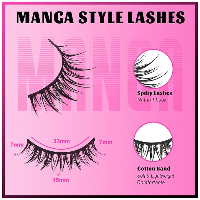 Veleasha Lashes Kit Manga Eyelashes DIY Lash Spiky Lash Clusters with Eyelash Glue & Tweezers Natural Look Eyelashes with Multiple Wear Ways Soft Cotton Band Lashes Wispy 7 Pairs Pack (Sugar Kit)