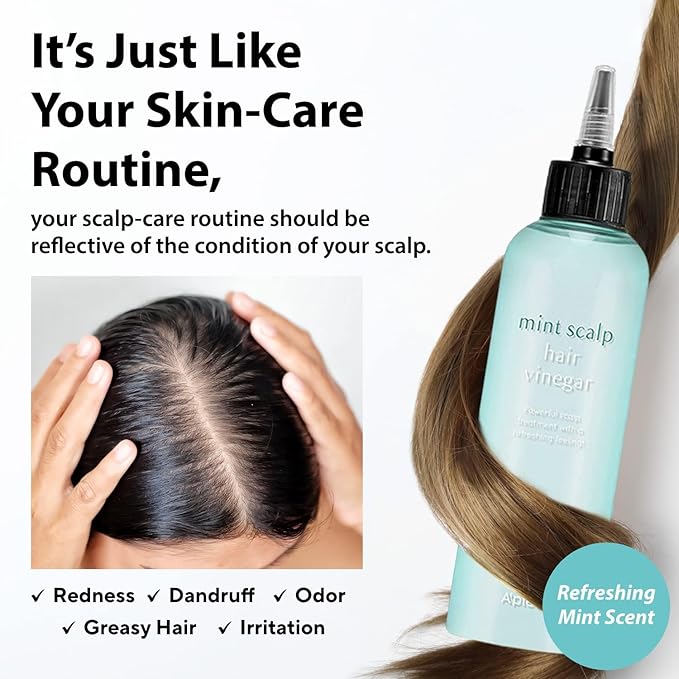 A’PIEU Mint Hair Vinegar for Scalp Cooling & Refreshing Care, Detox & Clarifying Treatment for Dandruff & Buildup, Smooth & Shiny Hair, pH Balancing, Korean Haircare, 6.76 fl oz