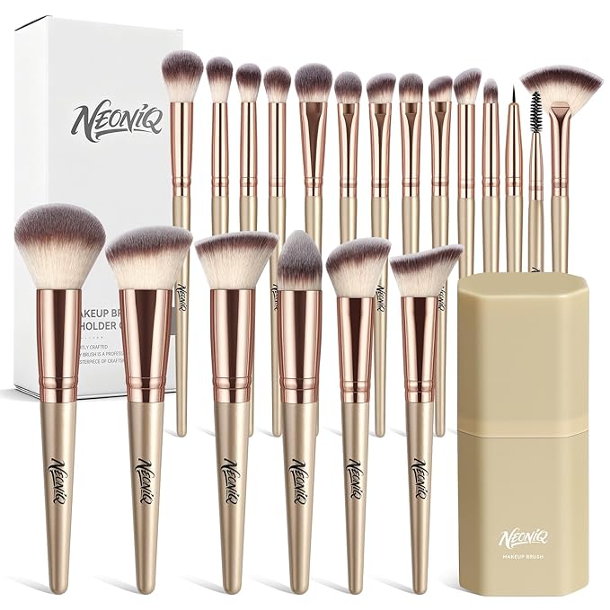 20 PCS Travel Makeup Brush Set, Makeup brushes, Professional Foundation Eyeshadow Concealer Blush Powder Bronzer Brushes,Versatile Face Make Up Tools with Travel Makeup Case（Champagne Gold）