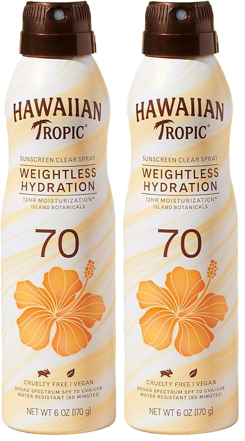 Hawaiian Tropic Sunscreen Spray SPF 70 | Weightless Hydration | Clear Spray | Oxybenzone Free | 6oz