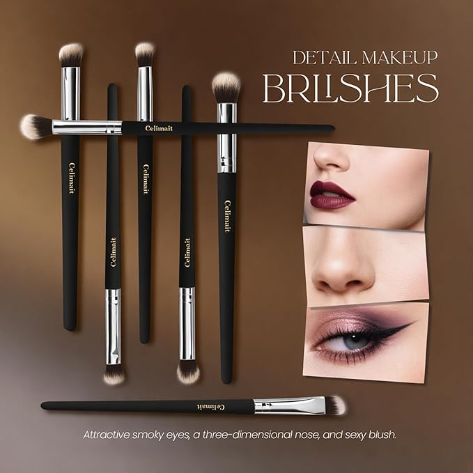 Makeup Brushes Set Professional & Beginner Friendly with Uniquely Designed Case, Soft Synthetic Bristles for Foundation Contour Blush Concealer Highlight Blending Eyeshadow, 12Pcs(Dark Black)