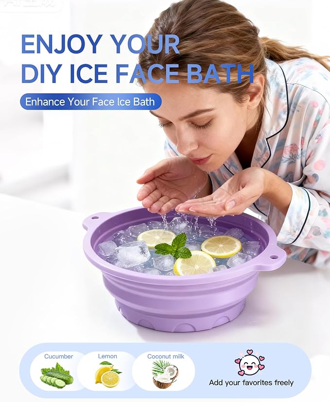 Face Bowl for Ice with Built-in Ice Tray, Collapsible Silicone Facial Ice Bath Bowl for Cold Plunge Therapy, Skin Tightening & Acne Relief, Ideal for Home Use