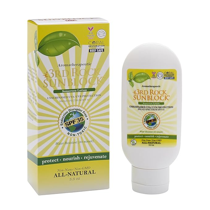 3rd Rock Essentials | 3rd Rock Sunblock SunScreen Lotion SPF 35 | All Natural Organic Zinc Aromatherapeutic Sunscreen for Sun Protection | All Natural Personal Care (3.3 oz | 3 Pack)