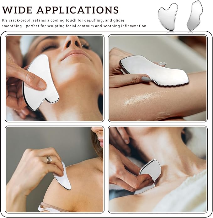 2Pcs Stainless Steel Gua Sha, Gua Sha Facial Tools for Face Sculpting, Gua Sha Facial Tools for Face Sculpting, Skin Care Gifts for Women.