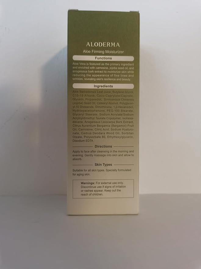 Aloderma Aloe Vera Firming Facial Moisturizer with 72% Organic Ingredients - Nourishing & Replenishing - Natural Face Lotion for Aging Skin - Smooths the Appearance of Fine Lines & Wrinkles, 3.5oz