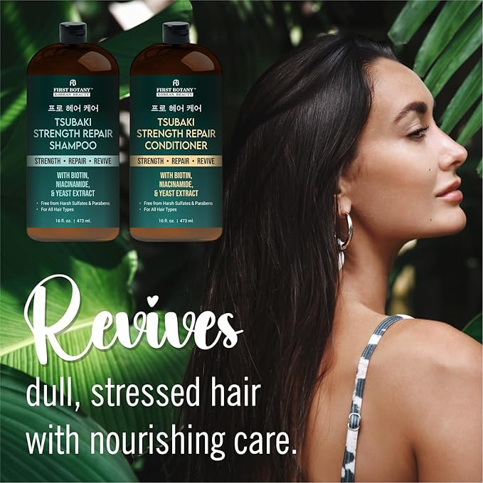 Tsubaki Strength Repair Shampoo & Conditioner Set – With Tsubaki, Biotin, Niacinamide & Yeast Extract - Revives Damaged Hair Promotes Hair growth – Sulfate & Paraben Free for All Hair Types 16 fl oz