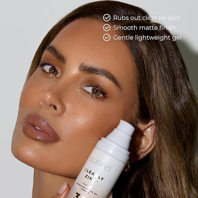 Sonrei Clearly Zinq Hydrating Tinted Facial SPF 35 + Anti-aging Growth Factor Sunscreen Mineral Gel & Primer | Broad Spectrum UV Protection | Water Resistant, Vegan | Non-greasy - 1.7 Fl oz.