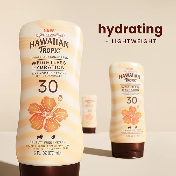 Hawaiian Tropic Silk Hydration Weightless Sunscreen Lotion, Broad-Spectrum Protection, SPF 30, 6 Fl Oz (Pack of 3)