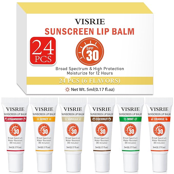 SPF 30 Sunscreen Lip Balm 24 Pack,Clear SPF Lip Gloss UVA/UVB Sun Protection, Moisturizing Lip Sunscreen with Vitamin E and Shea Butter, Travel Sunscreen for Lips