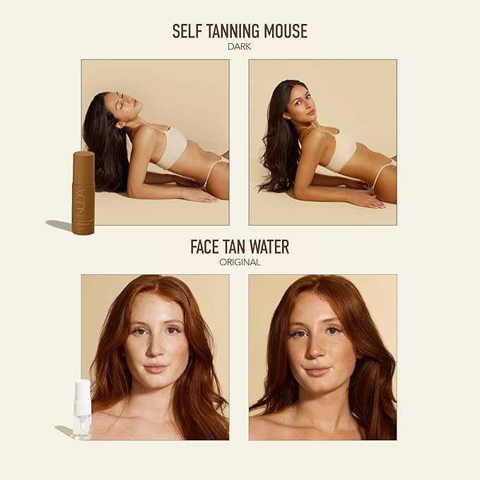 Nuda Glow On The Go Self Tan Travel Kit | Includes Self Tanner Mitt,1.69 Fl Oz Dark BronzeFoam Tanning Mousse & 0.19 Fl Oz CloudMist Face Tanner | Streak-Free Application | Head-to-Toe Sun-Kissed Look