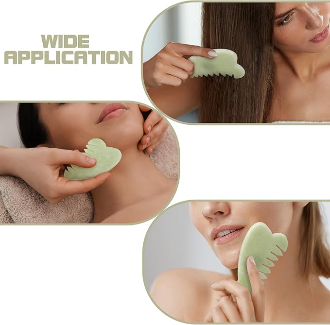 Geiserailie 2 Pcs Jade Combs Esthetician Supplies Massage Stone Hair Gua Sha Scraping Scalp Comb Facial Massage Tool Handheld Head Tools Head Caring Therapy Mother's Day for Women(Heart Style)