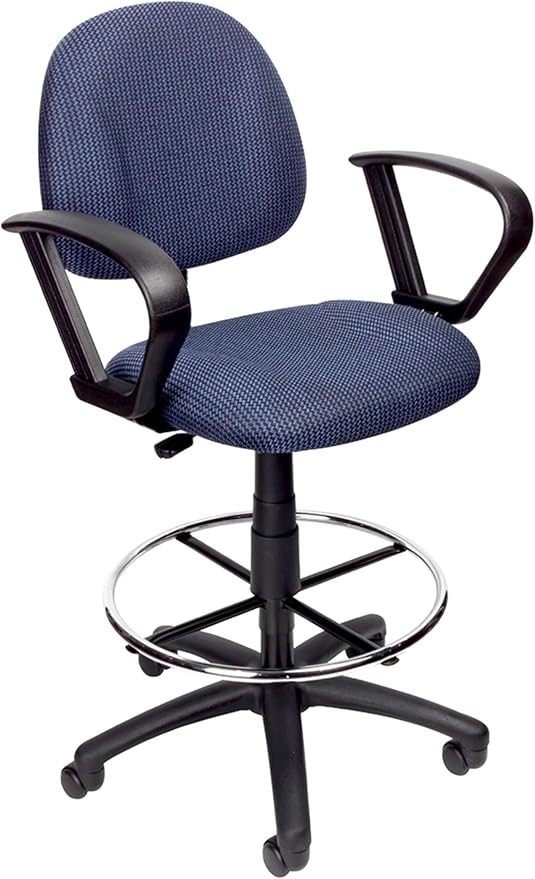 Boss Office Products B1617-BE Ergonomic Works Drafting Chair with Loop Arms in, Blue, Mid-Back
