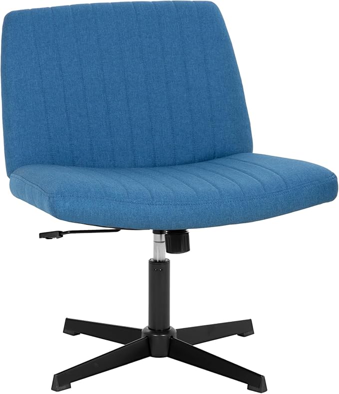 PayLessHere | Criss Cross Chair | Blue | Wide, Armless Desk Chair Without Wheels | 360 Swivel, Height Adjustable & Stable Metal Base | for Office, Home Office, Vanity Seating