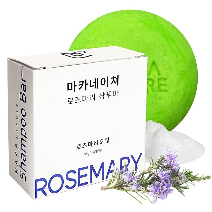 Maka Nature Rosemary Shampoo Bar for Sensitive Scalp, Gentle Solid Shampoo Bar for Balanced Scalp Care, Vegan Korean Shampoo Bar, pH Balanced Hair Care, Eco Friendly Plastic Free, 3.35 oz