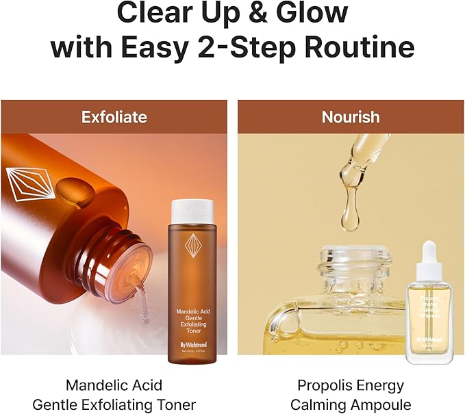 BY WISHTREND Clear N Glow Duo with 5% Mandelic Acid Gentle Exfoliating Toner & Propolis Energy Calming Ampoule for Sensitive Skin, Exfoliation & Hydration Duo