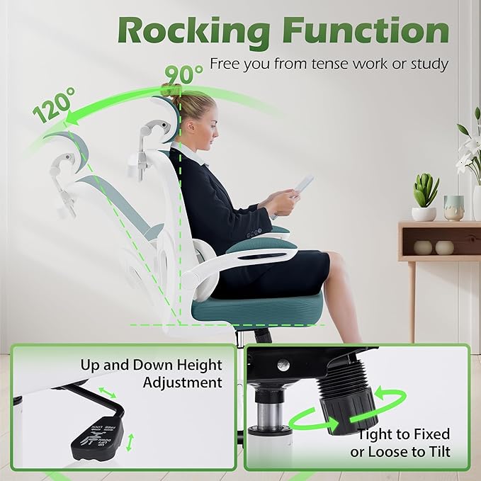 AreShark Office Chair Ergonomic Desk Chairs with Adjustable Lumbar Support& Headrest Hanger, High Back Breathable Mesh Chair with Wheels, Rolling Swivel Comfy Task Computer Chair for Home Work Gaming