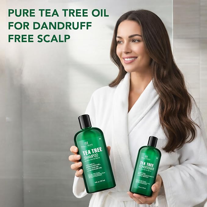 Botanic Hearth Tea Tree Shampoo 8Fl Oz And Conditioner 4 Fl Oz | With 100% Pure Tea Tree Oil, For Itchy And Dry Scalp, Sulfate/Paraben Free | For Men And Women