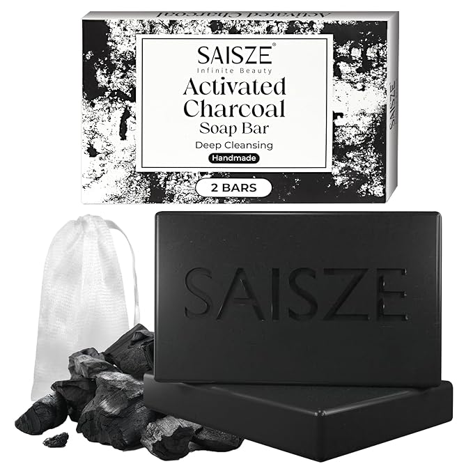 Activated Charcoal Soap Bar for Acne and Oil Skin, Natural Black Soap for Face and Body Paraben and Sulfate-Free, 8 Ounce
