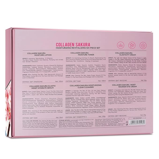 JAPAN SAKURA Skin Care Set, Cherry Blossom Skincare Set for Teen Girls & Women, Moisturizing & Repairing Skin, 4 Pcs Collagen Skin Care Kits for Travel with Facial Cleanser, Serum, Cream & Eye Cream