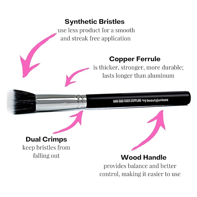 Beauty Junkees Small Stippling Brush Makeup - Duo Fiber Stipple Brush for Foundation Brush for Liquid Makeup, Blending Brush