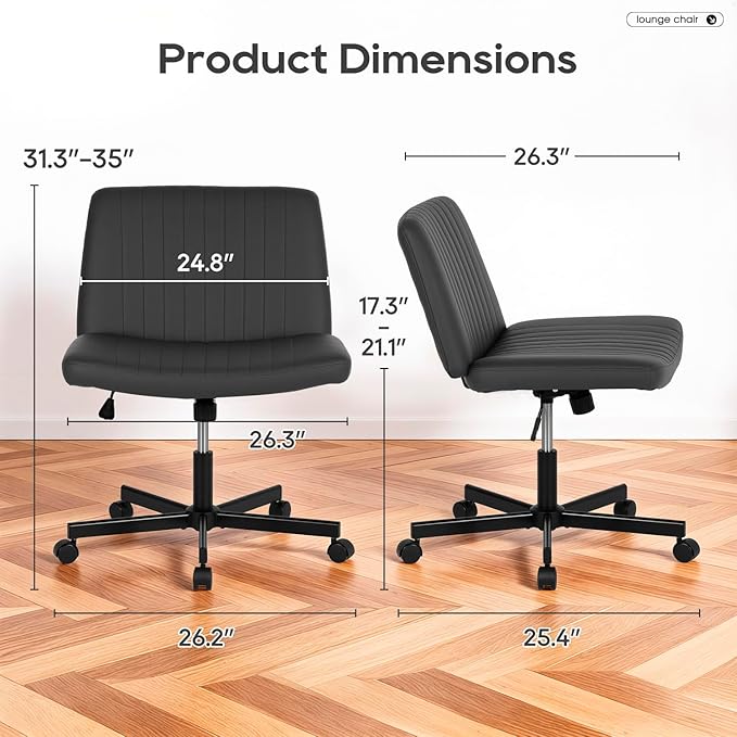 PayLessHere Criss Cross Chair Wide, Armless Office Desk Chair,Backrest Vanity Chair with Wheels 360 Swivel, Height Adjustable for Home Office, Home Office Black