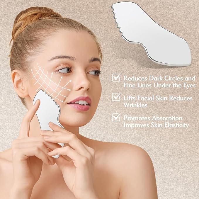 2Pcs Stainless Steel Gua Sha Facial Tools Guasha for Face - Stainless Steel Gua Sha Tool - Massager Tool for Jawline & Chin,Fascia Massage Tool for Face Massage, Lymphatic Drainage Massager