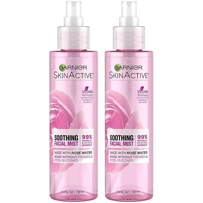 Garnier Facial Mist Spray with Rose Water, 4.4 Fl Oz (130mL), 2 Count (Packaging May Vary)