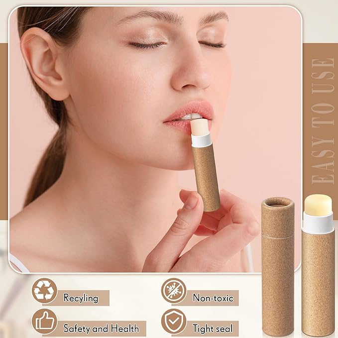 50 Pcs 5g Paperboard Lip Balm Tubes Empty Cardboard Lipstick Tubes Deodorant Sticks Empty Refillable Gloss Perfume Container for DIY for Lipstick Deodorant Solid Perfume (Cowhide Color)