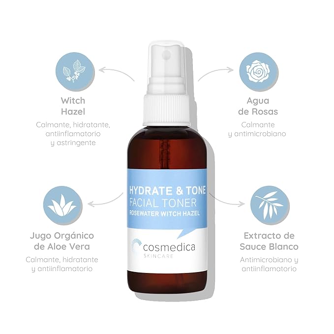 Cosmedica Skincare Rosewater & Witch Hazel Toner (4oz) Hydrating Toner, Best for Sensitive Skin- Balance and Nourish - Vegan, Cruelty-Free, Paraben-Free