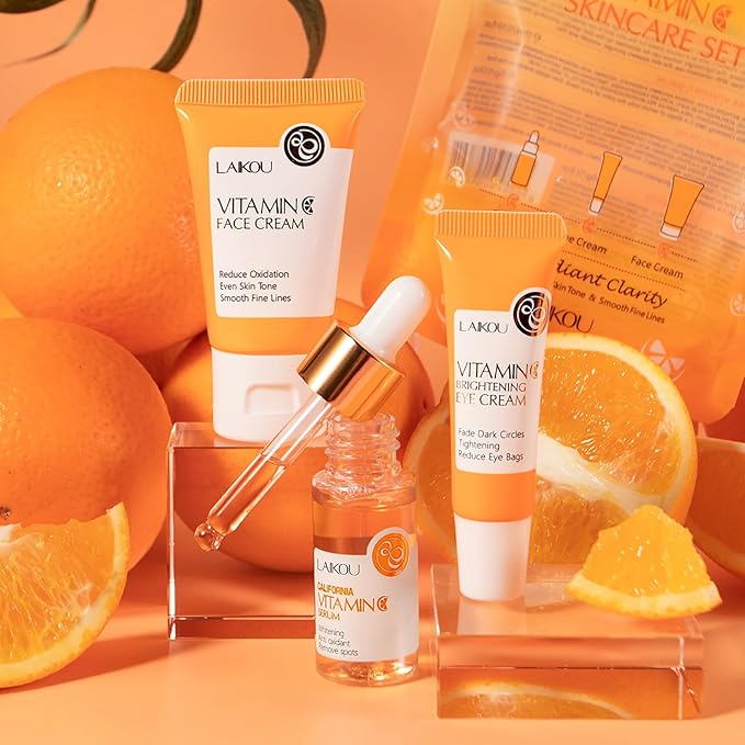 LAIKOU Vitamin C Skin Care, Skin Care Set with Serum, Eye Cream, Face Cream for Women Teen Girls Mom Daughter Mother's Day Christmas Birthday Beginner Kit TSA-friendly 3pcs