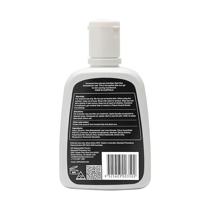 Standard Procedure. Aloe Vera Gel, Soothing Relief for After Sun, Moisturizes and Refreshes Dry Skin, Pure Aloe Vera, Non-Greasy, 8.5 oz
