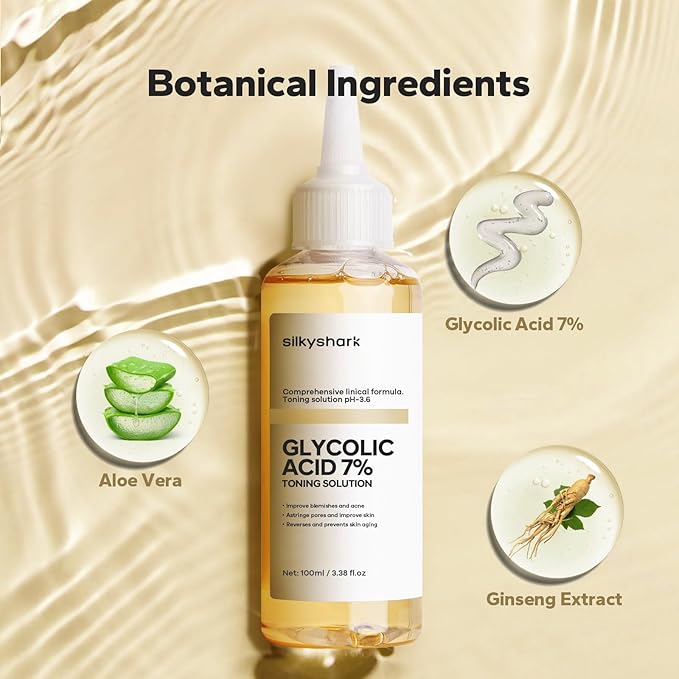 Glycolic Acid 7% Toner (100ml), Gentle Exfoliating Toner, Glycolic Acid 7% Toning Solution for Diminished Dullness, Wrinkle Exfoliating Serum for Face, Hydrates and Reduces Skin Blemishes