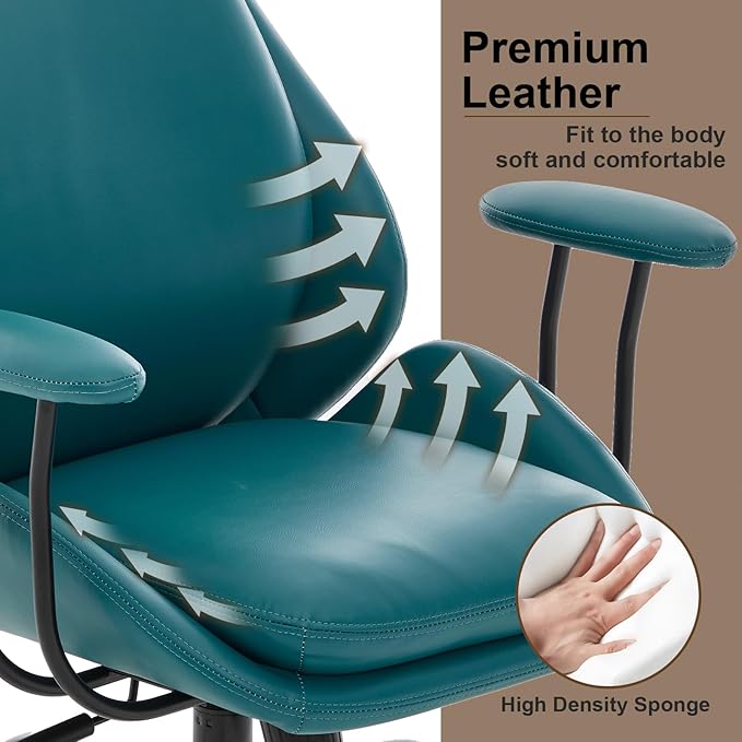 Office Chair, Leather Desk Chair with Rubber Wheels, Ergonomic Computer Chair 500 LBS with Lumbar Support, High Back Executive Chair for Modern Home Office, Green