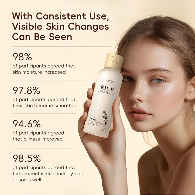 Rice Toner for Face, Rice Extract Milky Toner for Women Daily Hydrating Facial Essence Hydrating & Soothing Skincare, Gentle Nourish Soft & Supple Skin, Balance Skin Barrier