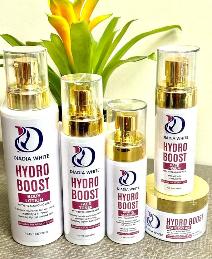 Cosmetics Hydro Boost Age-Defying Set, Hyaluronic Acid Skincare Set, Age-Preventing Face Cream, Moisturizing Serum, Gentle Cleanser Body Lotion, Face Toner for Women, 5-in-1
