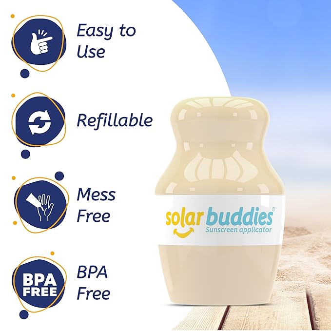 Solar Buddies Sunscreen Applicator- Full Purple & Nude Duo- BPA-Free Refillable Roll on Sponge Sunscreen,Suncream & Lotion Applicator For Kids,Adults & Families-Holds 3.4fl oz,Perfect Size for Travel