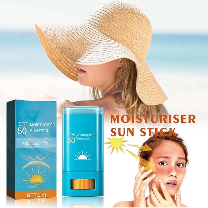Moisturizing Sunscreen Stick SPF 50+, Korean Sunscreen Stick for Face & Body, Water Resistant & Lightweight, Effective UV Protection Sunblock Sticks for All Skin Types, No Cast White, 0.7 Oz (1pc)