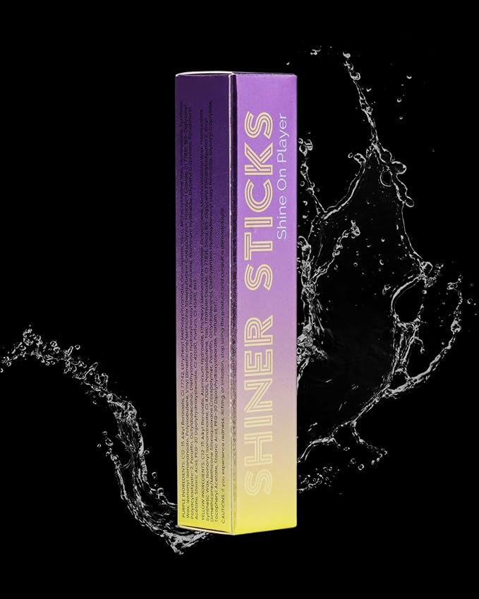 SHINER STICKS™ Dual-colored Applicator Athletic Sunscreen Sticks, 9 Colors, SPF30 UVA & UVB Protection, Water-Resistant, Moisturizer, Glare Reduction, Easy application & removal (Purple and Yellow)