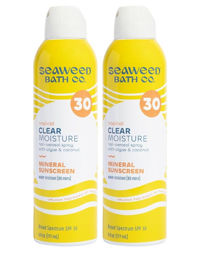 Seaweed Bath Co. Clear Moisture Mineral SPF 30 Broad Spectrum Sunscreen Spray - With Nourishing Algae, Coconut & Hyaluronic Acid - Tropical Scented - 6 oz (Pack of 2